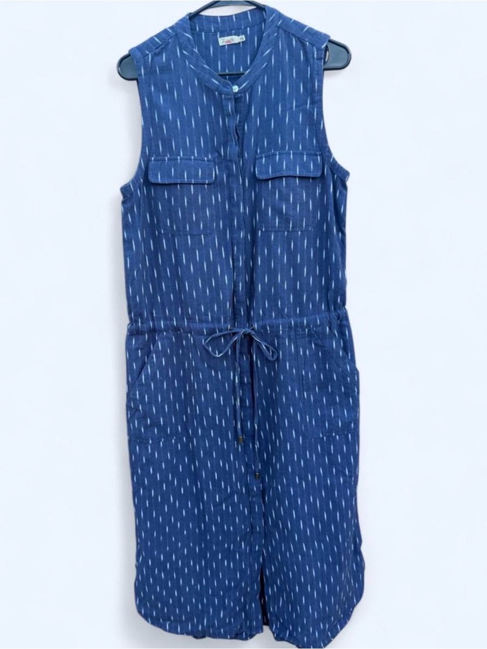 Faherty Saylor Midi Dress in Midnight Blue Cotton Button-Up Boho Size Medium